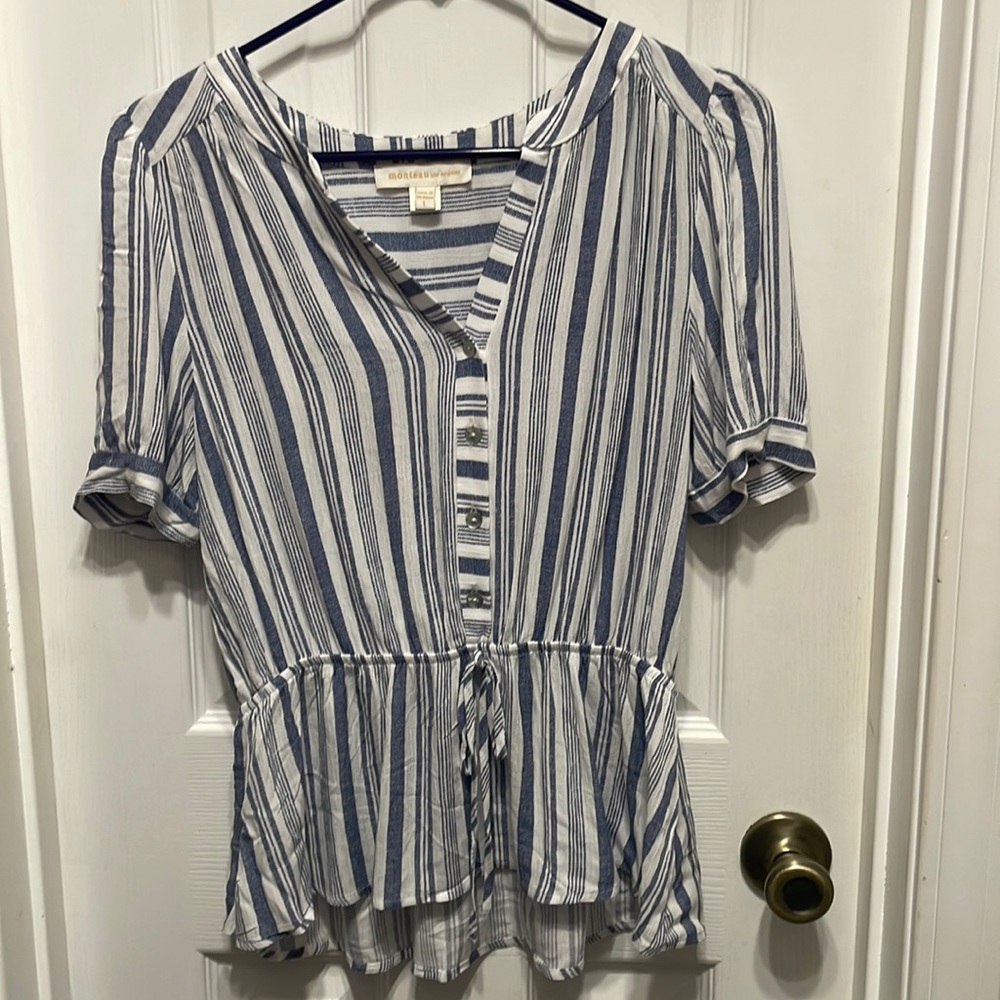 Blue and white striped blouse